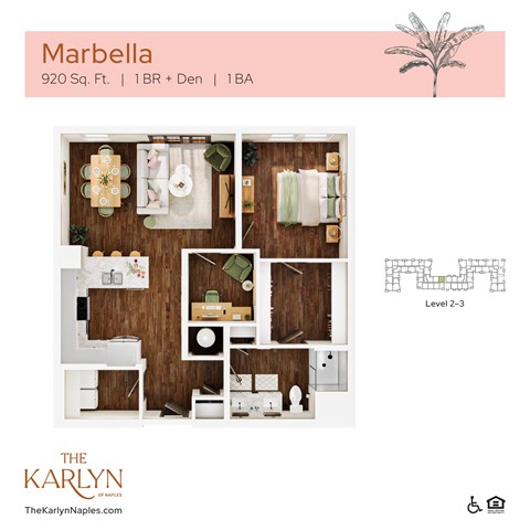 Floor plan for 1 bed, 1 bath, 920 sqft